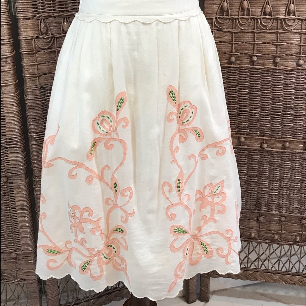 Anthropologie Viola ivory and peach skirt 10